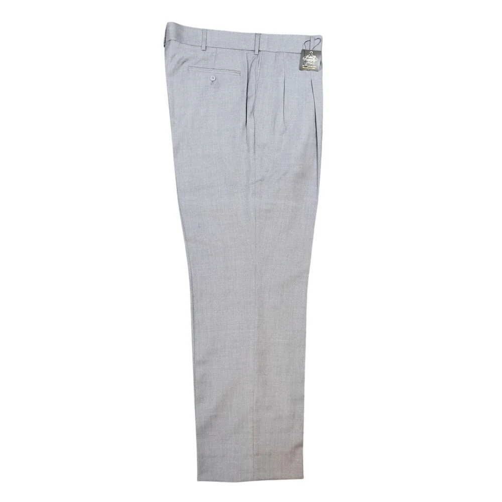 Stafford Dress Pants Mens 44x32 Gray Excellent Pleated‎ Worsted Wool Blend